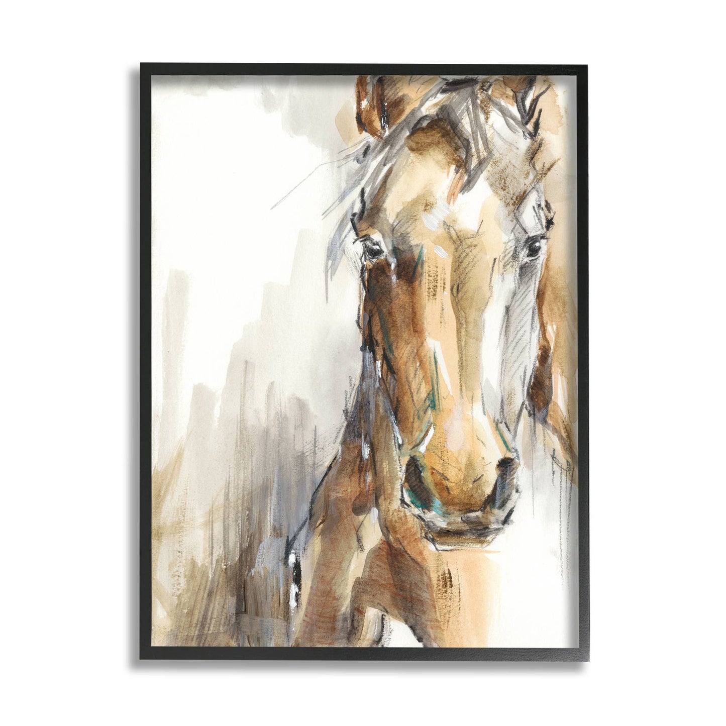 Horse Portrait Orange Brown Animal Watercolor Framed
