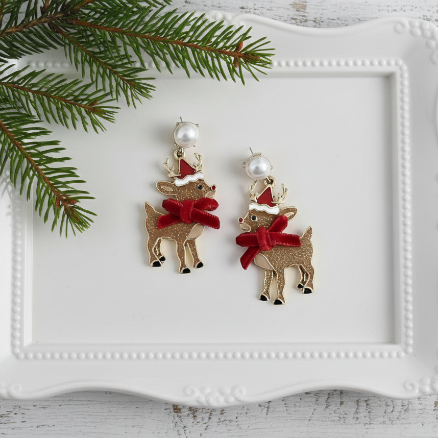 Dasher & Dancer Reindeer Drop Earrings