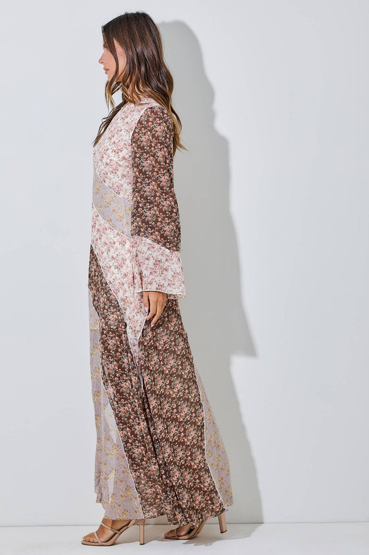 FLORAL CHIFFON RUFFLE MAXI DRESS
