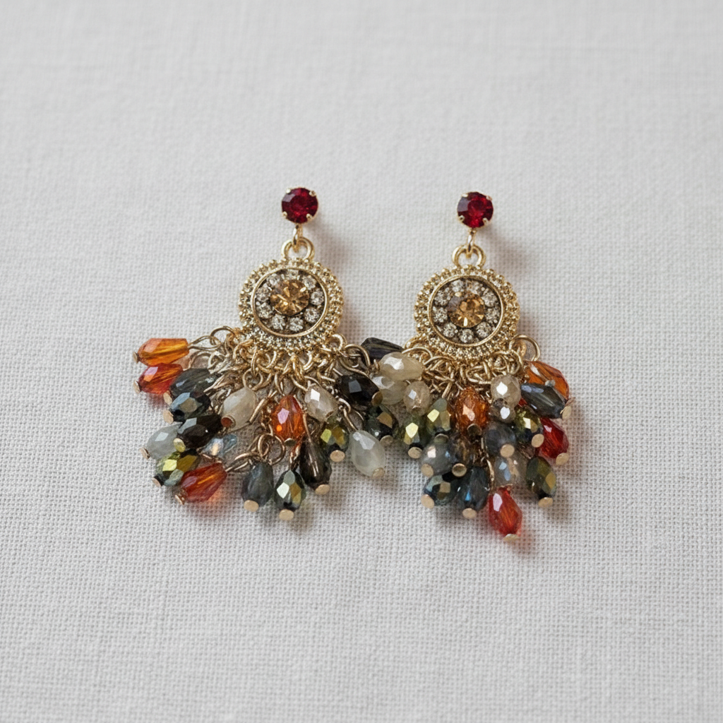Silver Needle Crystal Tassel Earrings