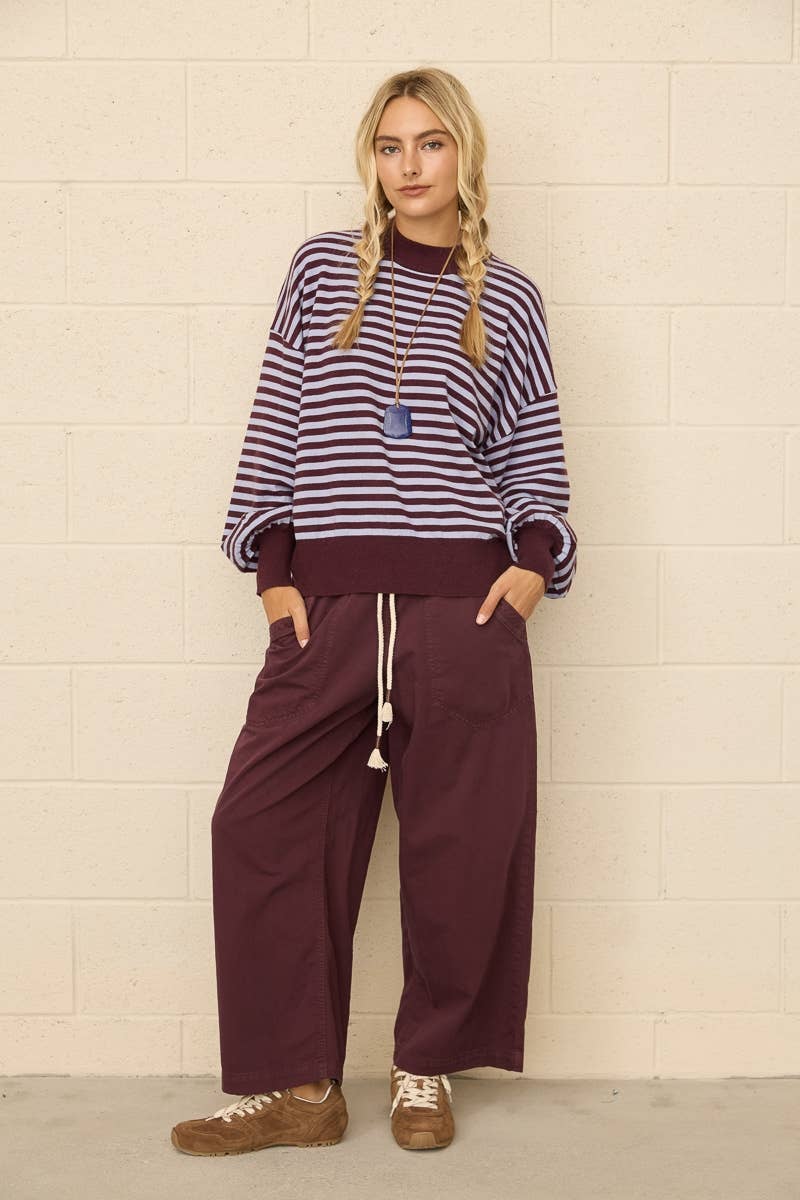 Two-Tone Stripe Mock Neck Sweater
