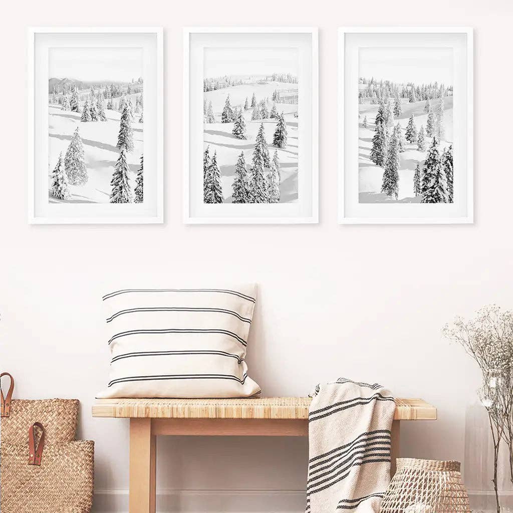 Black and White Nordic Winter Forest Wall Art Poster