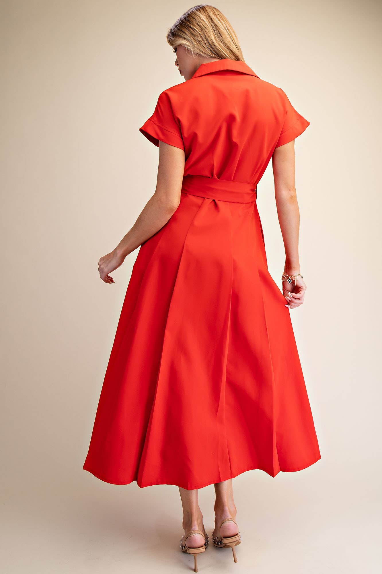 LAST CHANCE - Collar V-neck Button Down Midi Dress