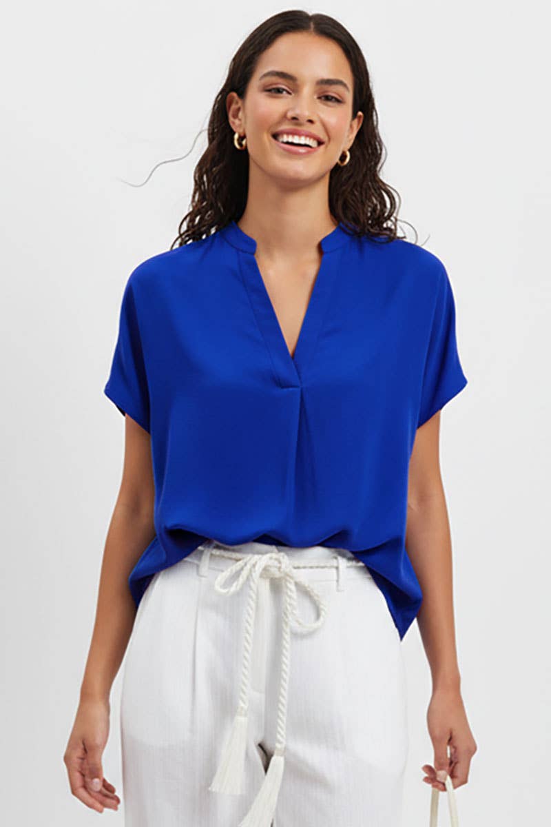 Drop Shoulder V-Neck Blouse