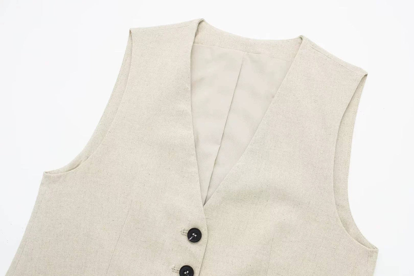 Ladies Solid Color V-Neck Vest And Vest/Shorts/Set 1052