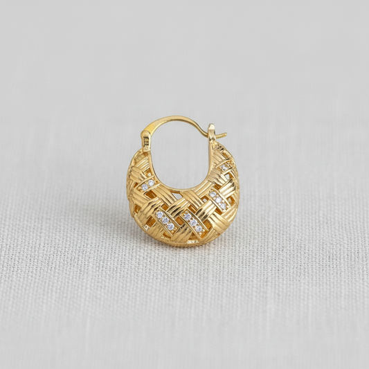 Filigree Zircon Woven Purse Huggie Earrings