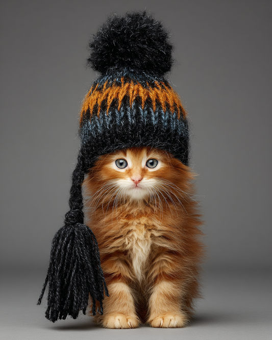 Leo from Lake Placid - Matted Art Print - New York Mountain Resort Wholesale Cats in Cozy Hats