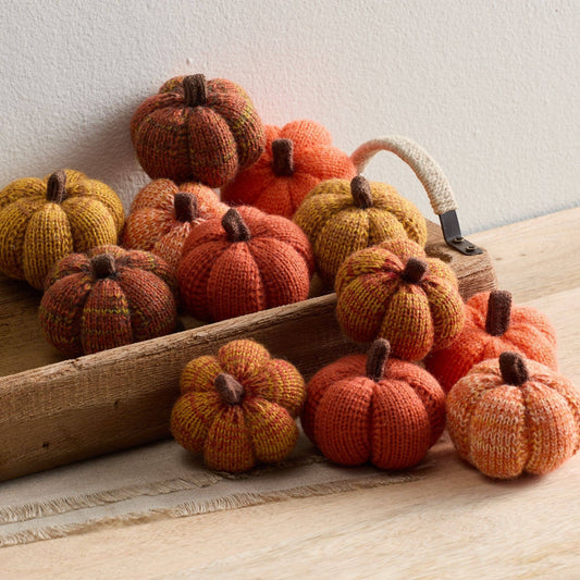 Cozy Knit Pumpkins, variegated yarns, unique autumn colors
