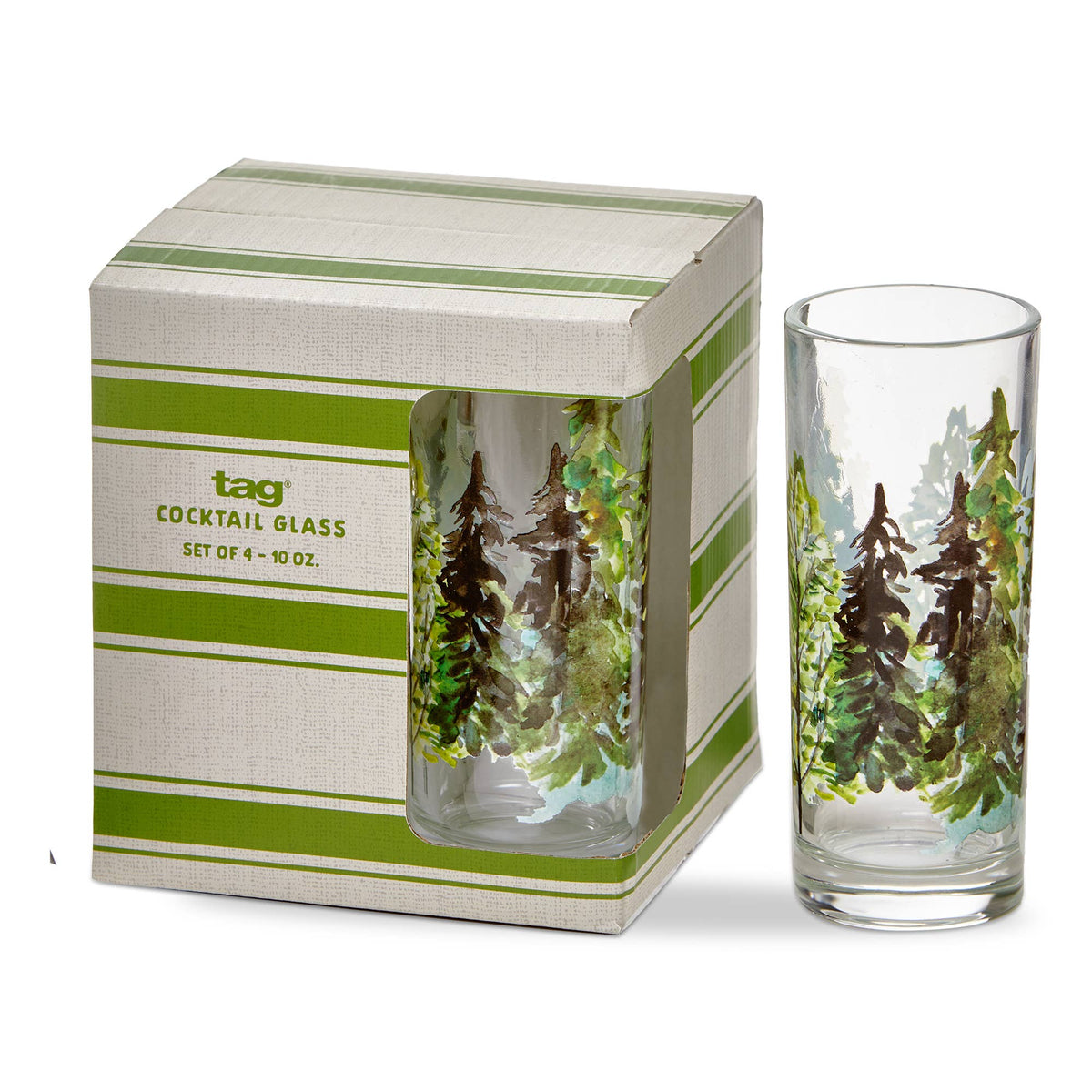 Northern Forest Drinking Glass Set of 4 Green Multi Glass