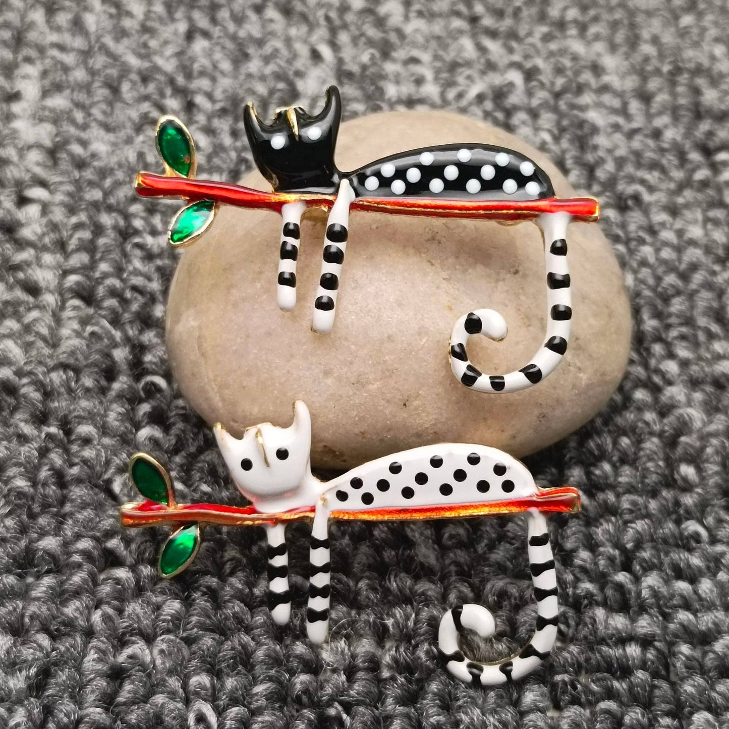 Abstract Enamel Spotted Cat Brooch