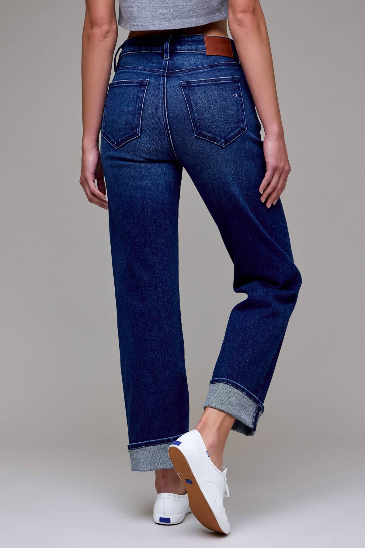 Dark Wash Cuffed Straight Jeans