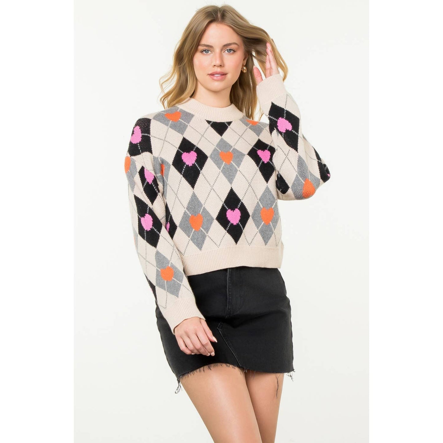 LAST CHANCE - Argyle Pattern Knit Sweater - size M