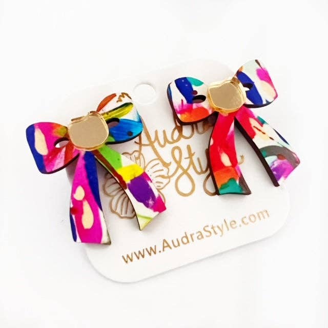 Colorful Bow Stud Rainbow Statement Earring