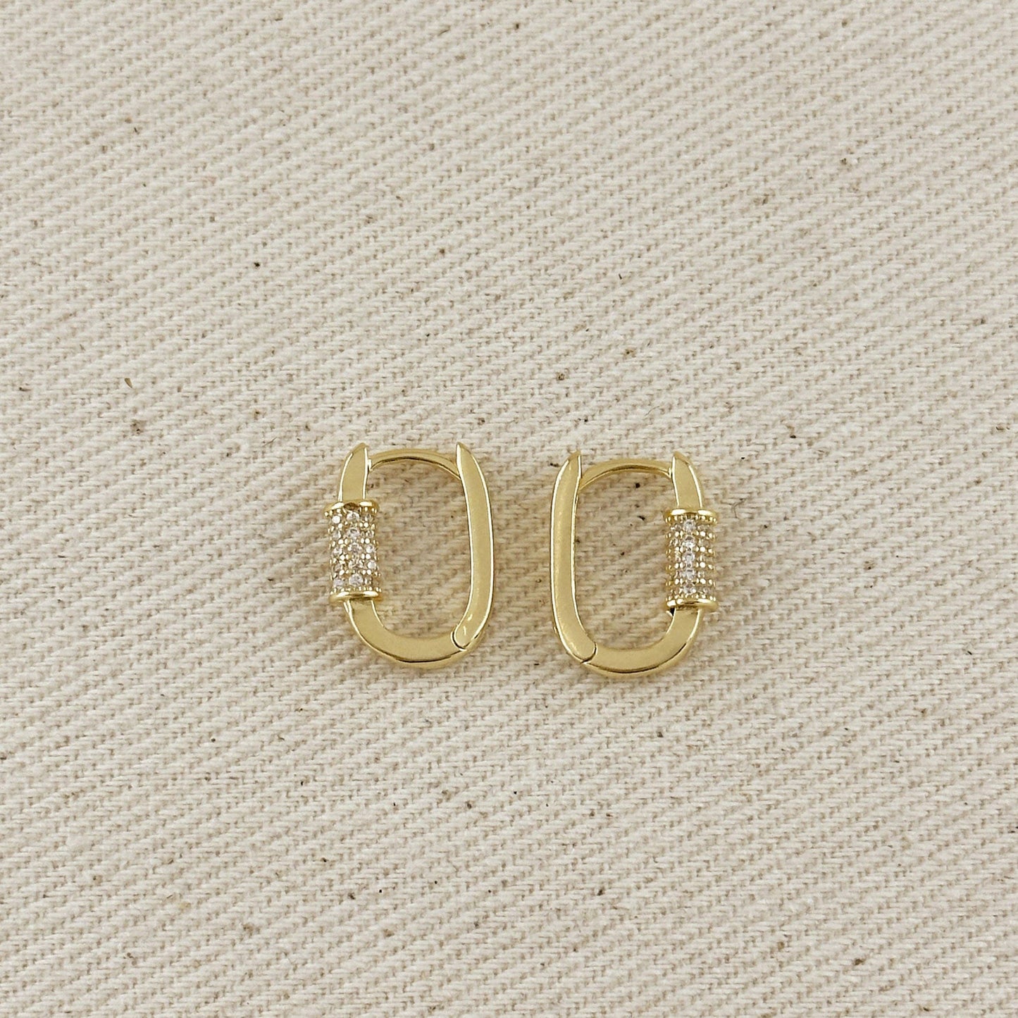 18k Gold Filled CZ Detail Carabiner Hoop Earrings