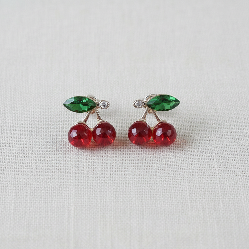 Charming Rhinestone Cherry Stud Earrings