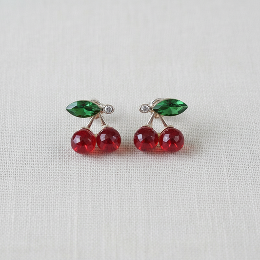 Charming Rhinestone Cherry Stud Earrings