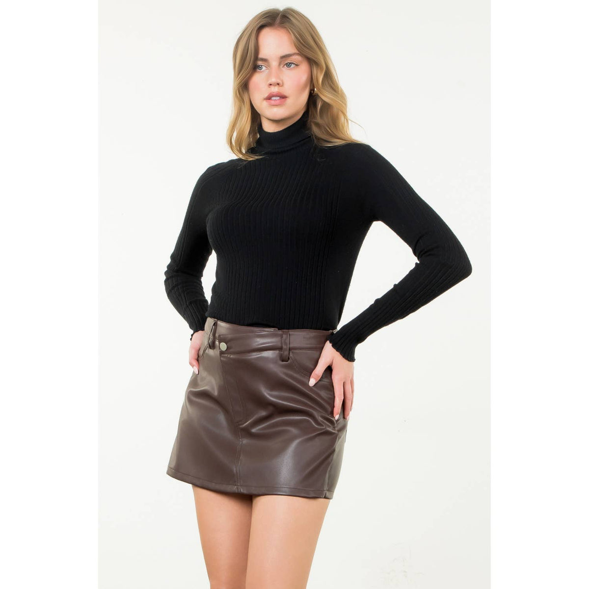Leather Button Front Mini Skort