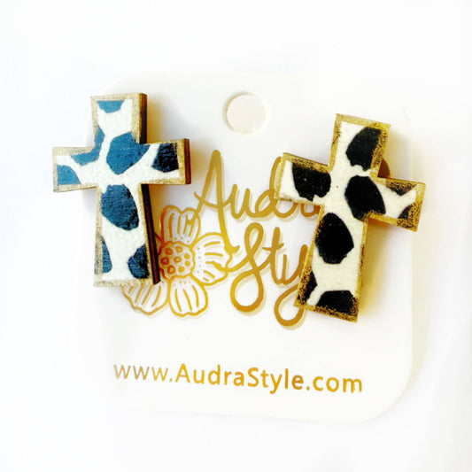 Black and White Cross Stud Earrings