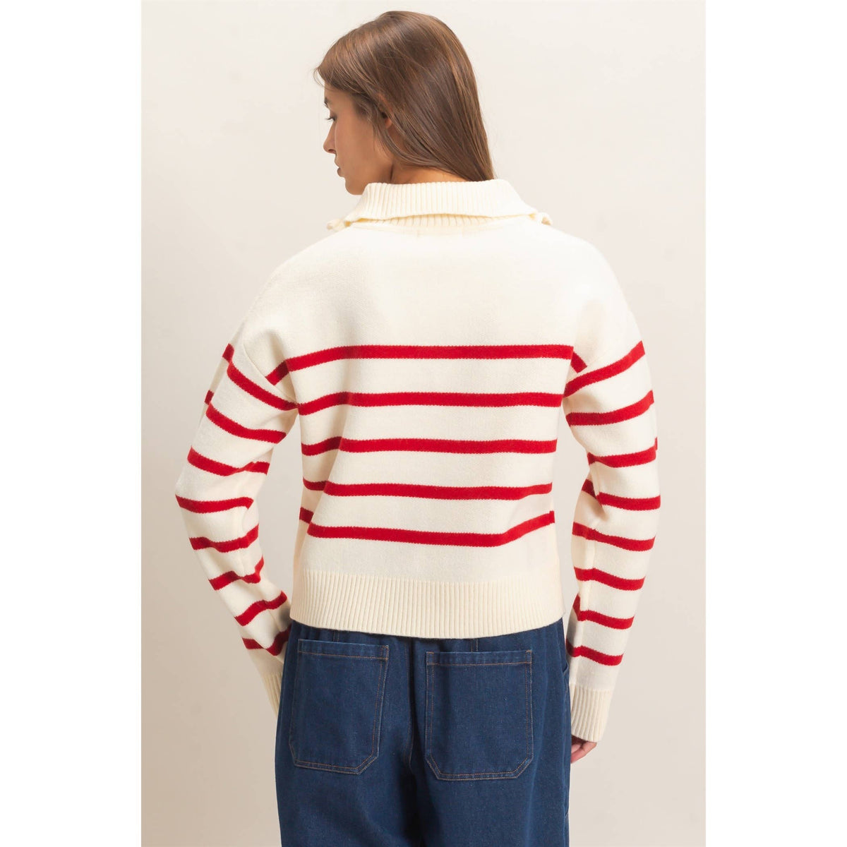 Half-Zip Collared Stripe Sweater