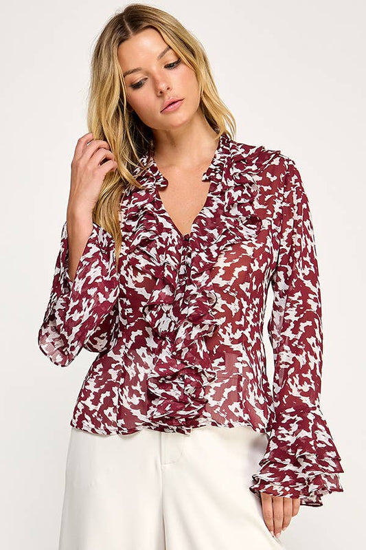 Chiffon Print Long Sleeve Blouse