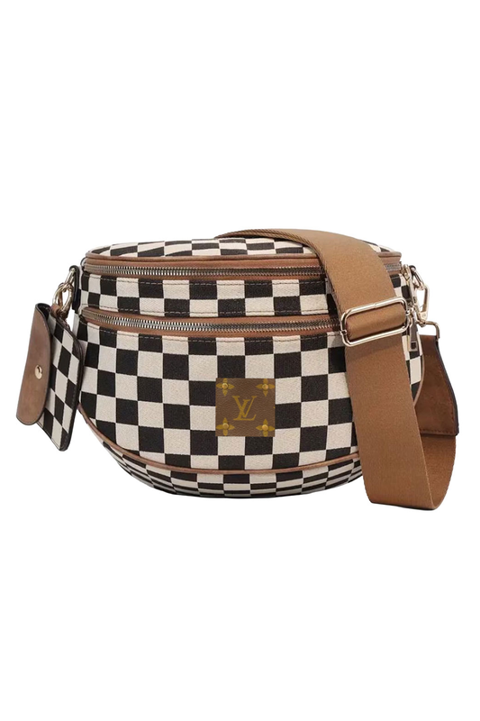 Upcycled LV Checker Sling Crossbody Bag