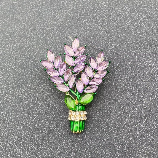 Glass & Rhinestone Lavender Brooch