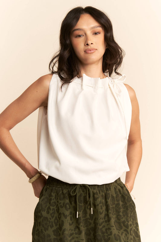 Cowl Neck Tie Detail Sleeveless Top