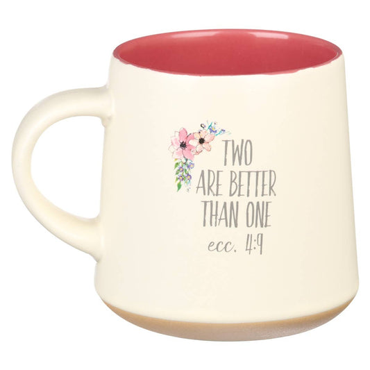 Mug Stoneware Pink/White Floral Sisters Eccl. 4:9