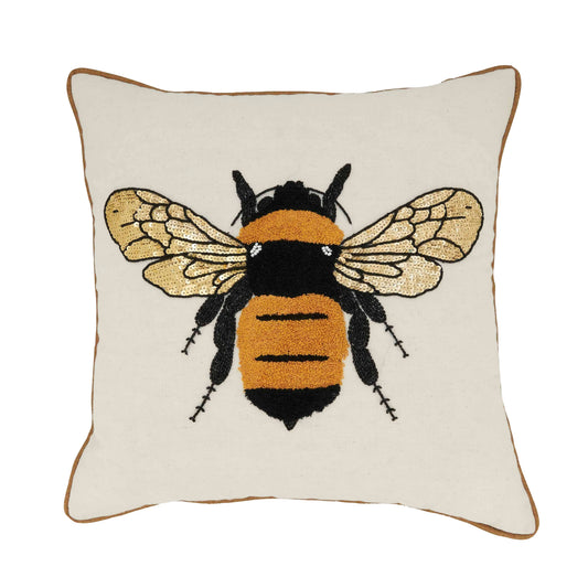Embroidered Bumble Bee Down Filled Pillow
