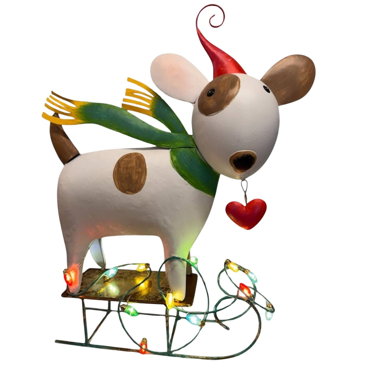 Metal Color Pop Christmas Dog on Sled w/ LED Lights 15.5"