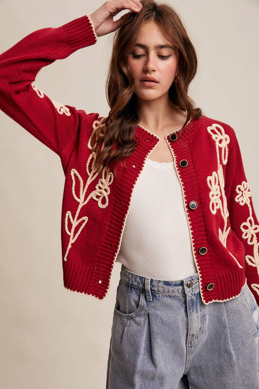 Embroidered Floral Knit Cardigan