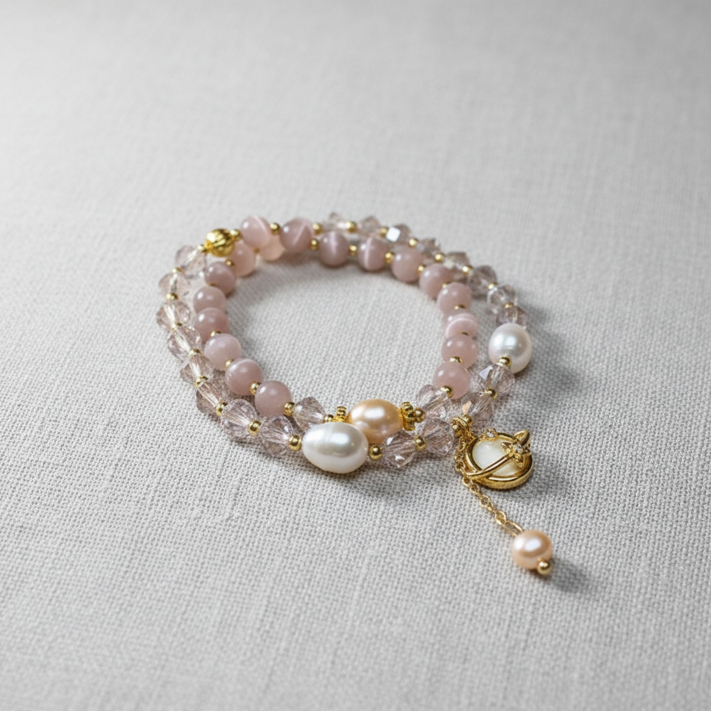 Cat's Eye Crystal Pearl Bracelet