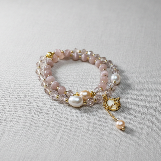 Cat's Eye Crystal Pearl Bracelet