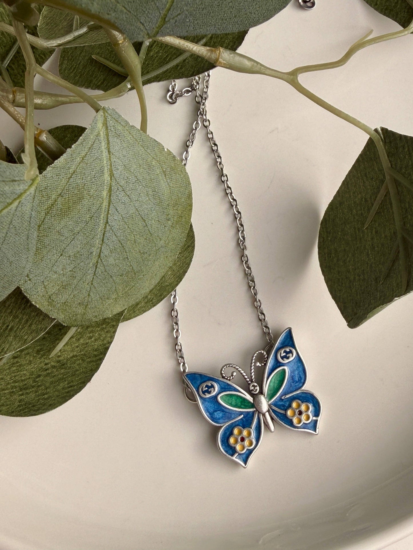 Upcycled Gucci Butterfly Designer Pendant Necklace