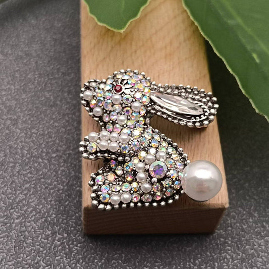 Rhinestone Rabbit Brooch