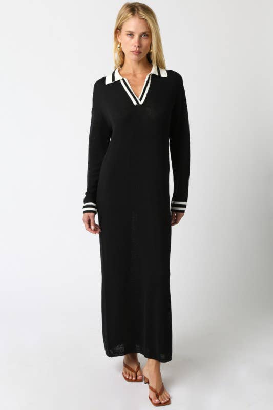 Black Collared Sweater Maxi Dress
