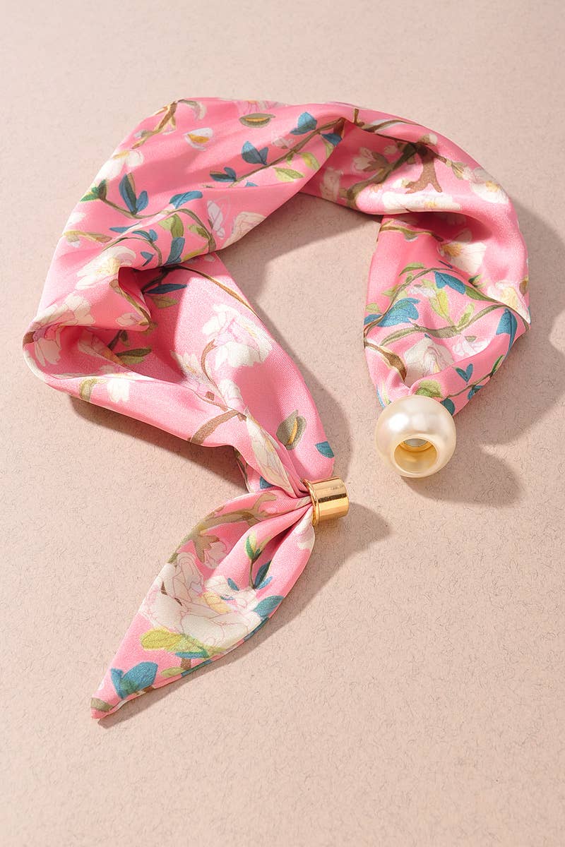 Floral Print Silk Scarf Necklace