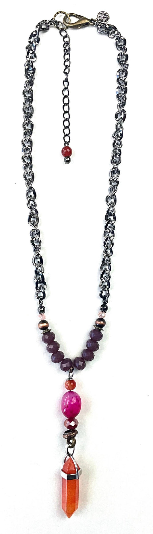 Short Beaded and Chain Pendant Necklace with Stone Drop