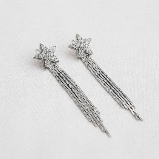 Cubic Zirconia Star Tassel Dangle Earrings