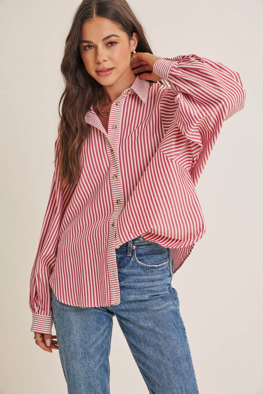 FRENCH CAFE EFFORTLESS DRAPE BATWING BUTTON-DOWN SHIRT