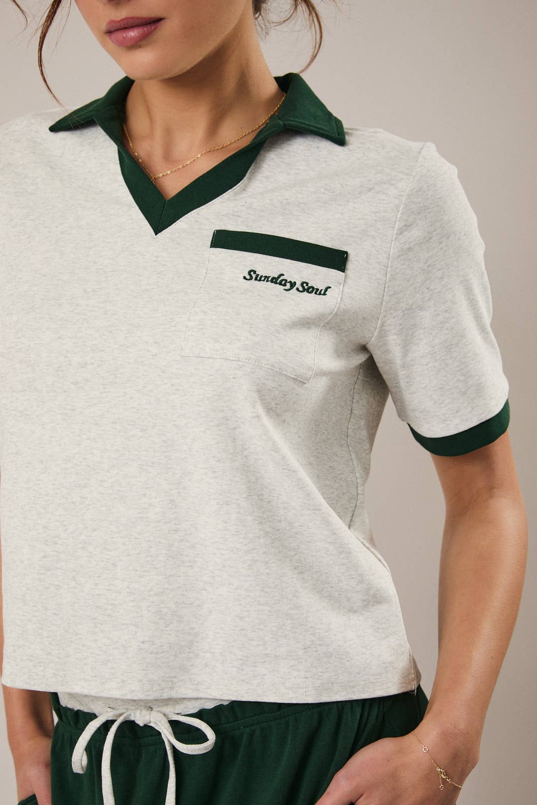 V-NECK COLLAR SHORT SLEEVE "SUNDAY SOUL" POLO SHIRT