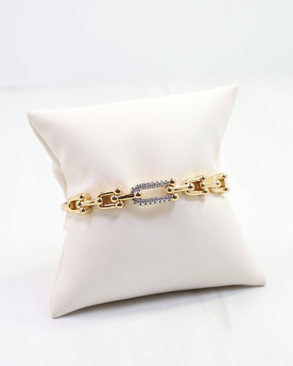 Greta CZ Horsebit Hinged Bracelet Gold