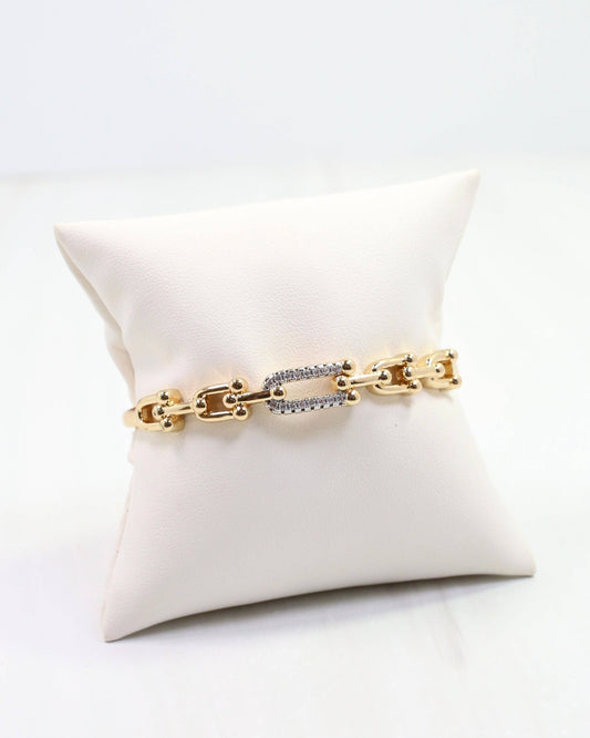 Greta CZ Horsebit Hinged Bracelet Gold