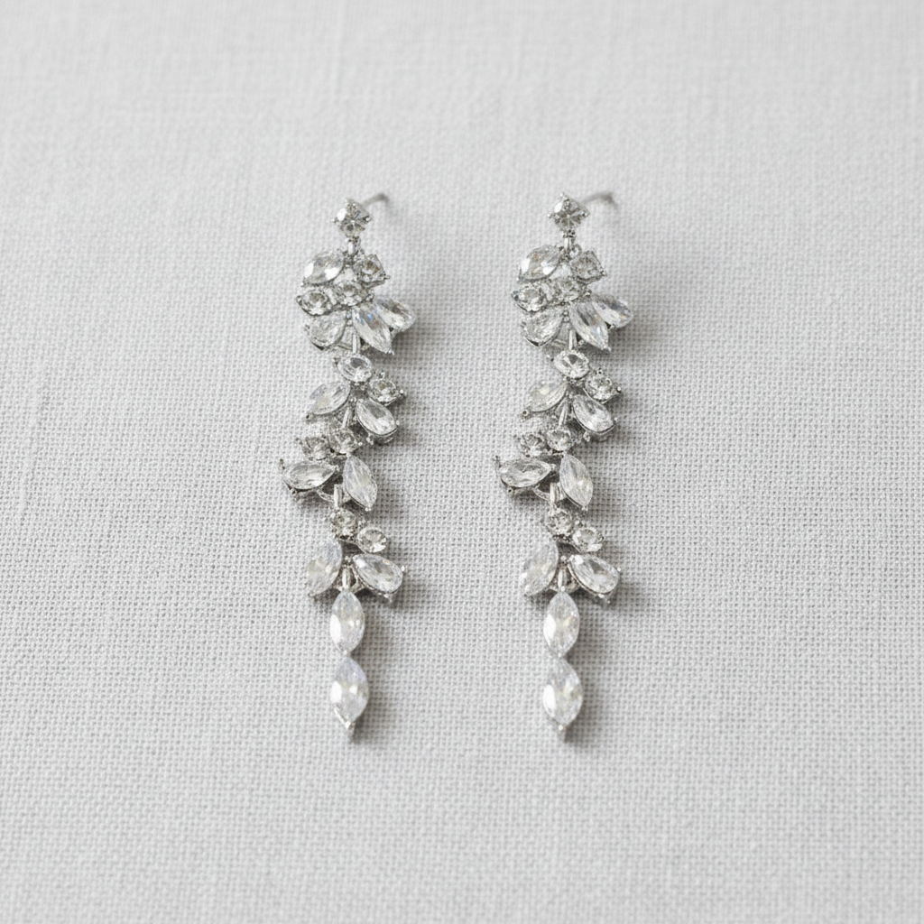 Crystal Leaf Tassel Drop Earrings
