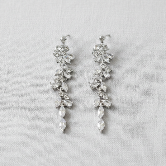 Crystal Leaf Tassel Drop Earrings