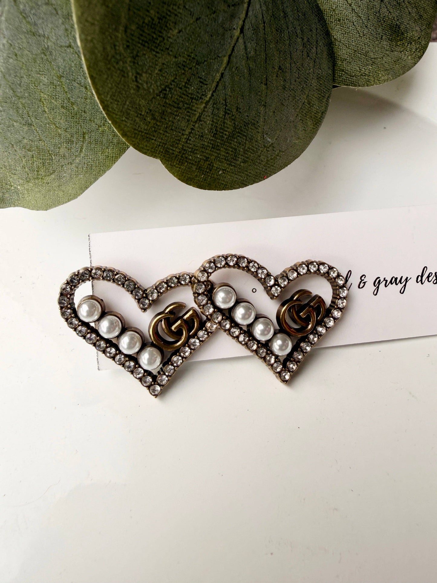 Upcycled Gucci Pearled Hearts Earrings