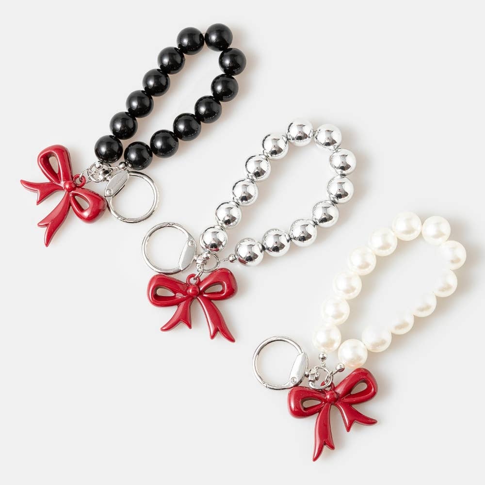 Red Bow Charm Beaded Bag Chain