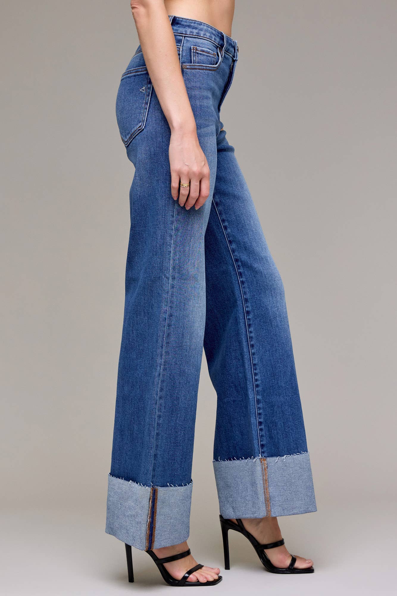 Medium Wash Clean Cuffed High Rise Comfort Flare