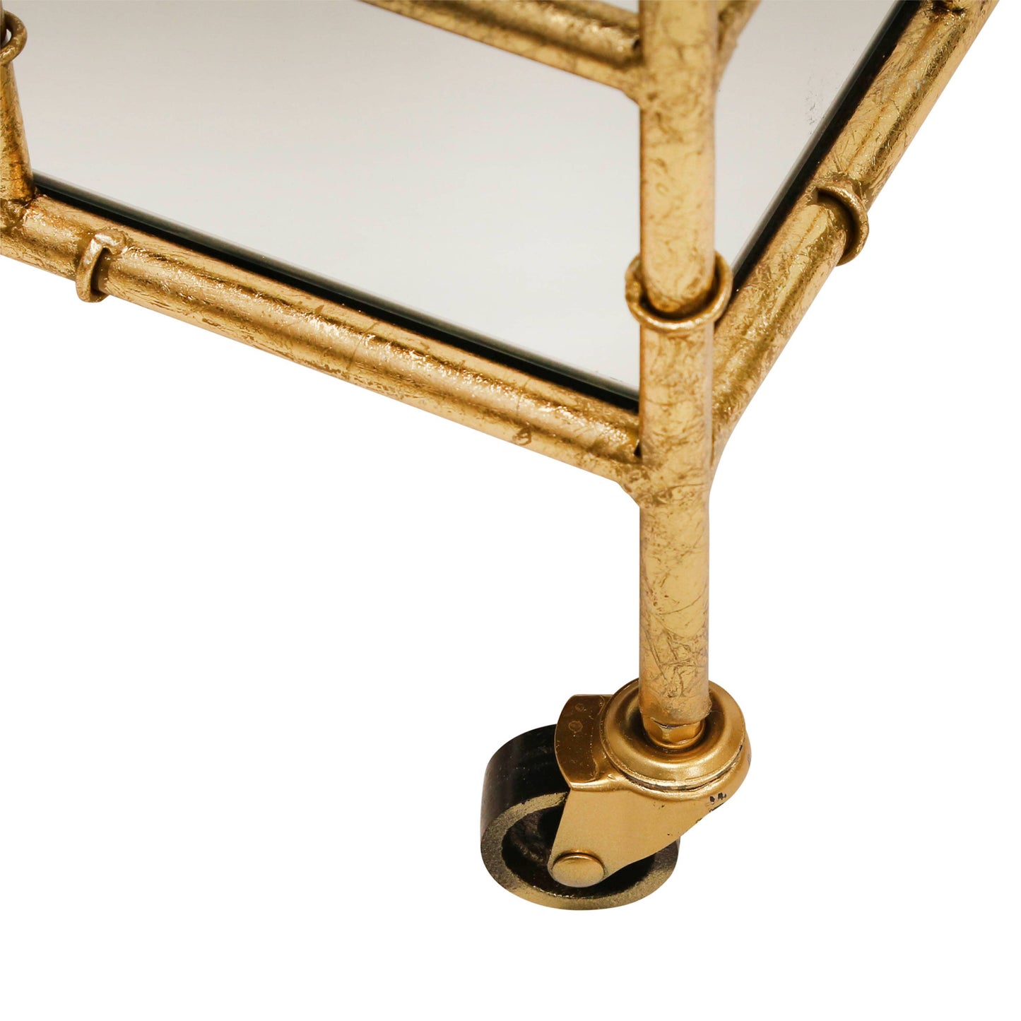 Gold 31x28 in. Metal Mirrored Top 2-Tier Gold Metal Bar Cart