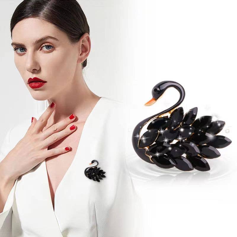 Elegant Swan Sparkling Crystal Brooch